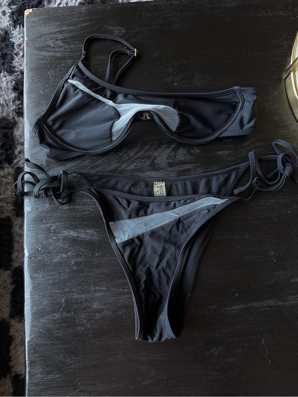 SHEIN Black Underwire Tie-Side Bikini Set